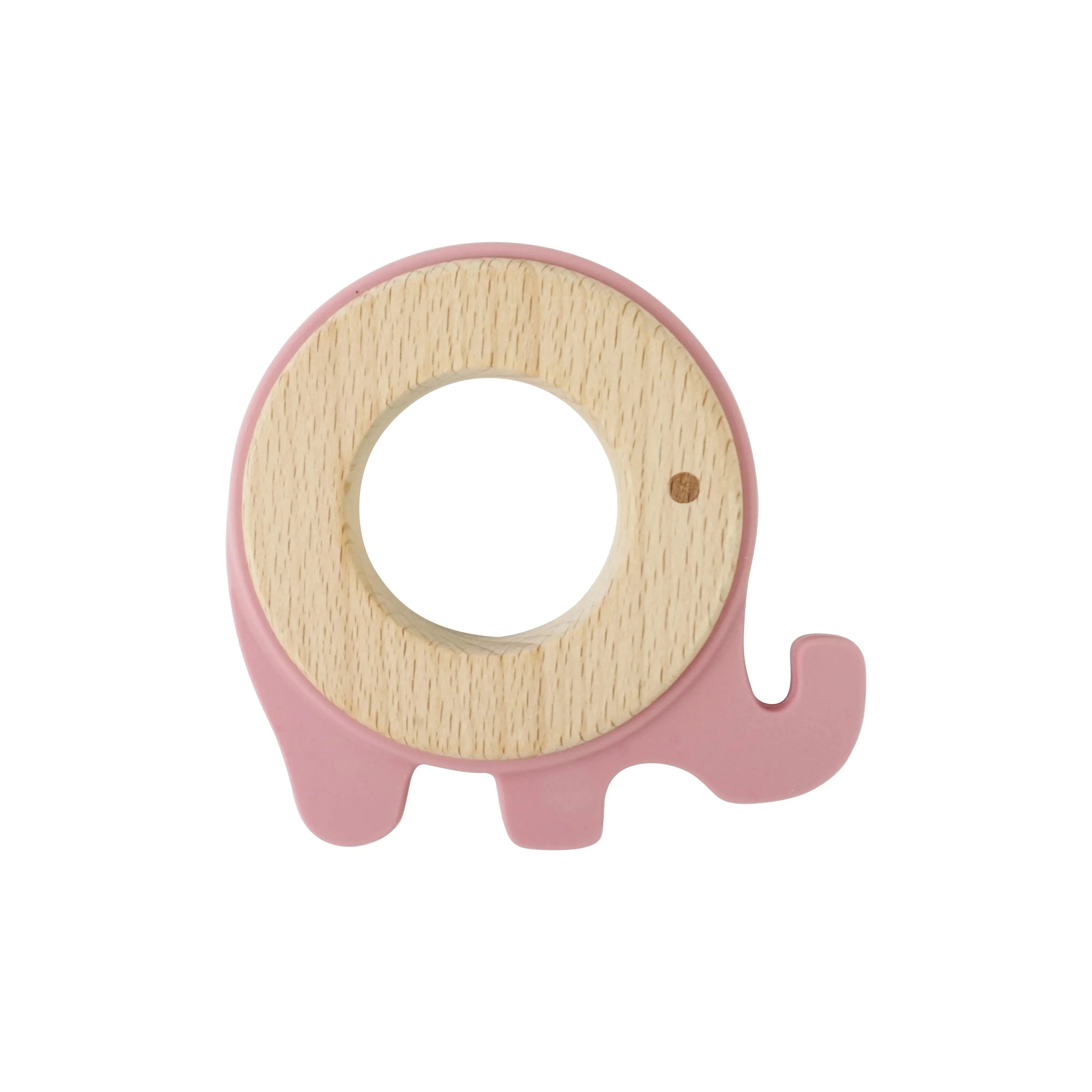 DUSTY ROSE ELEPHANT TEETHER | WOOD + SILICONE - Muse Baskets and Co.