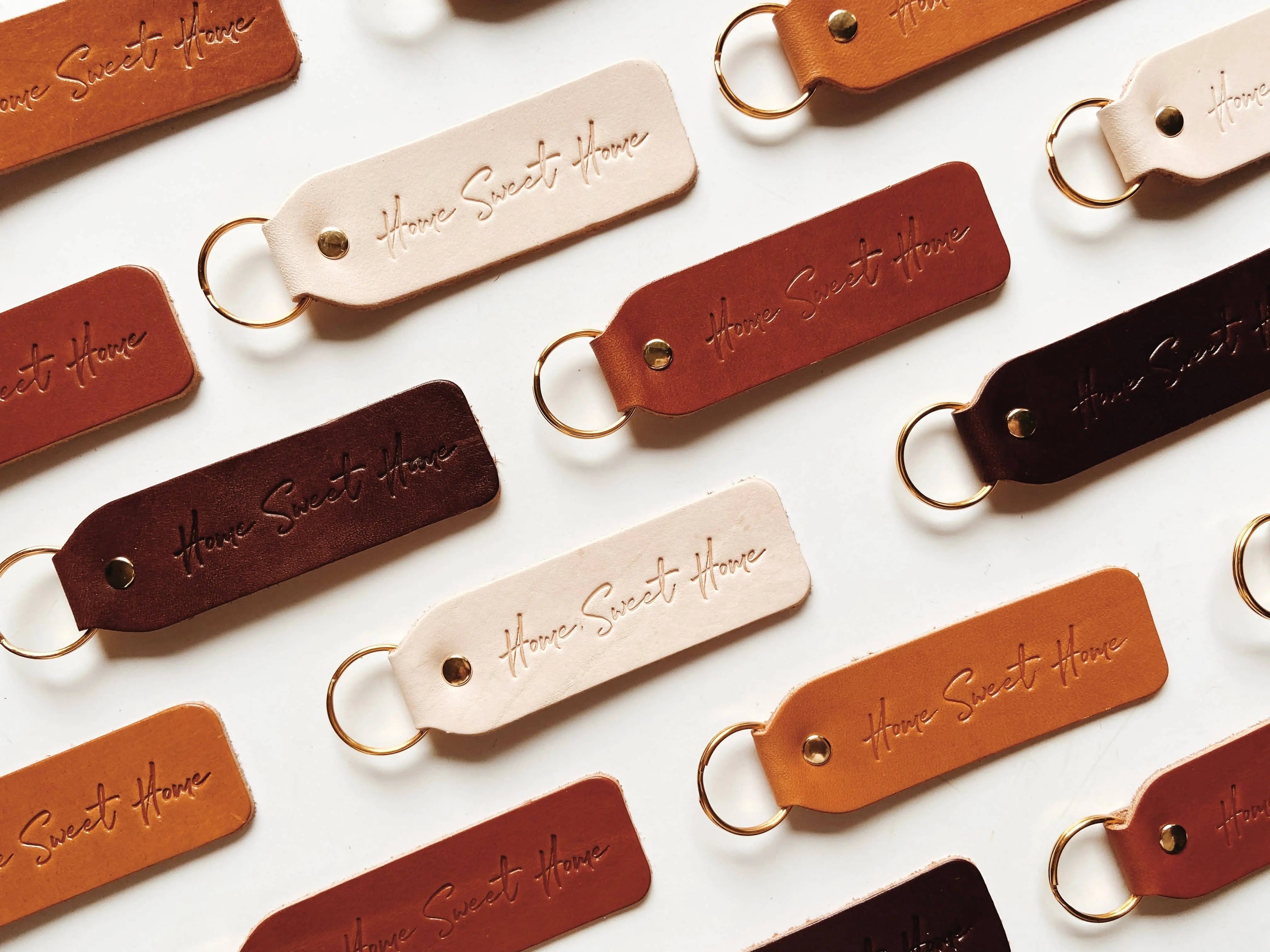 HOME SWEET HOME SCRIPT KEYCHAIN - CAMEL - Muse Baskets and Co.