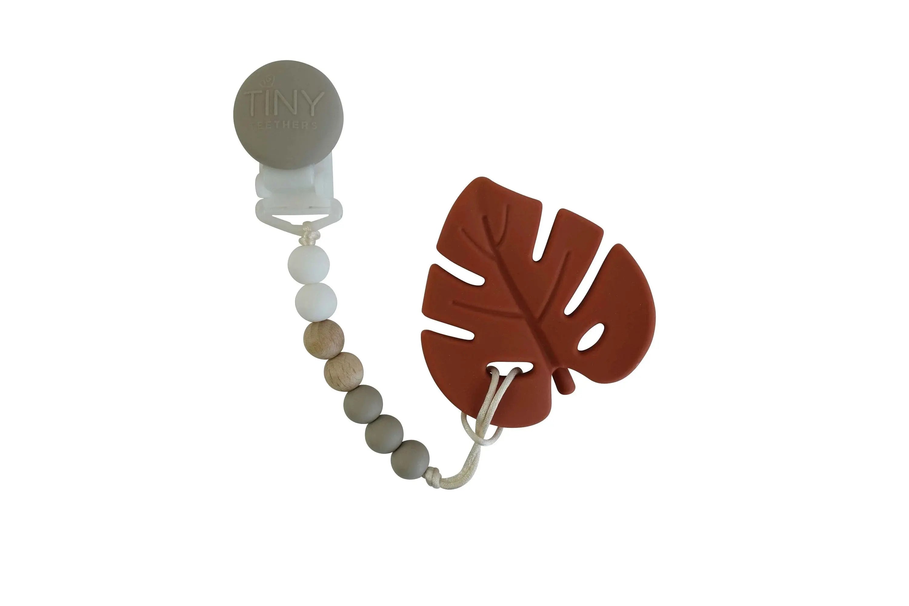 LEAF TEETHER ON A BEADED STRAND - Muse Baskets and Co.