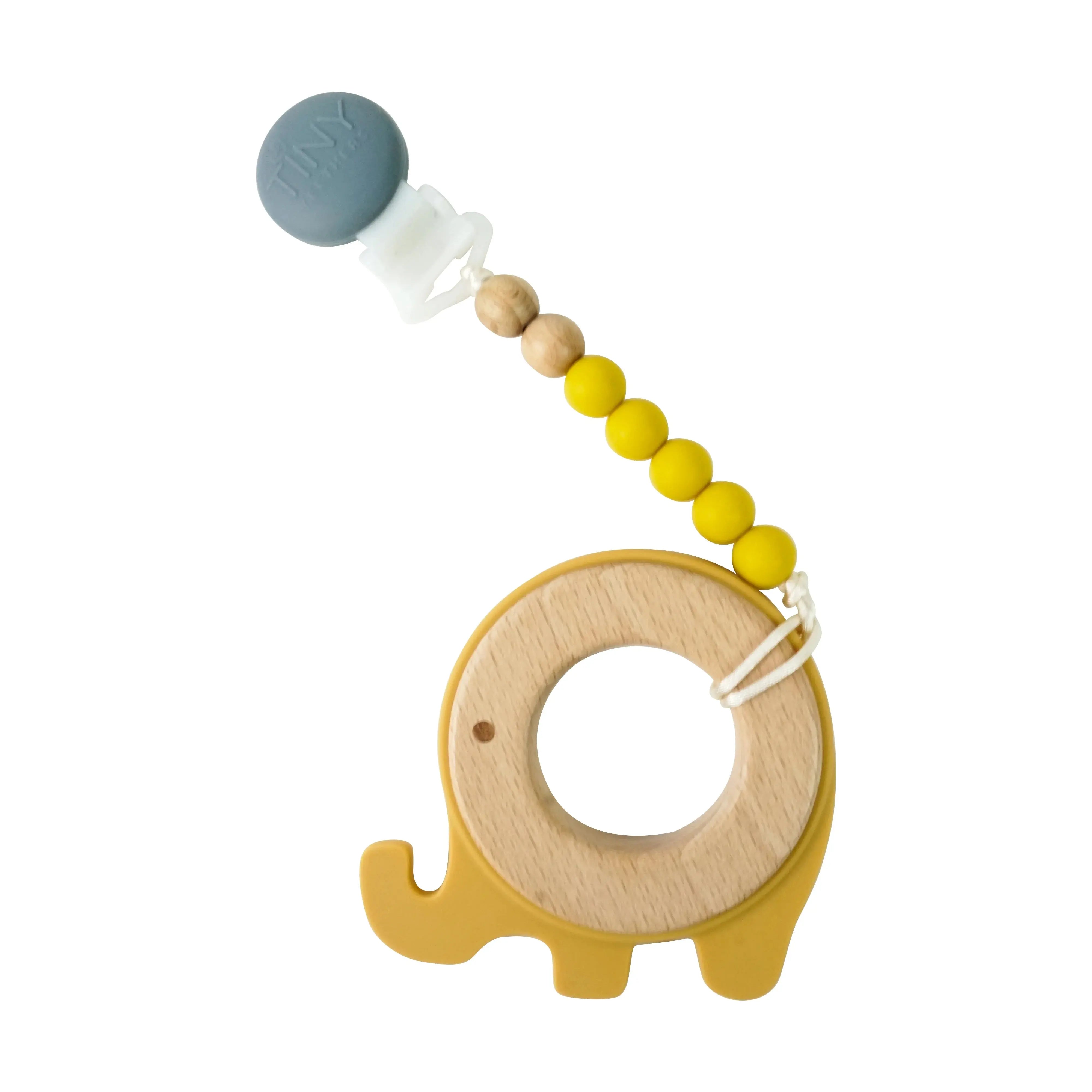 MUSTARD ELEPHANT TEETHER ON A BEADED STRAND - Muse Baskets and Co.
