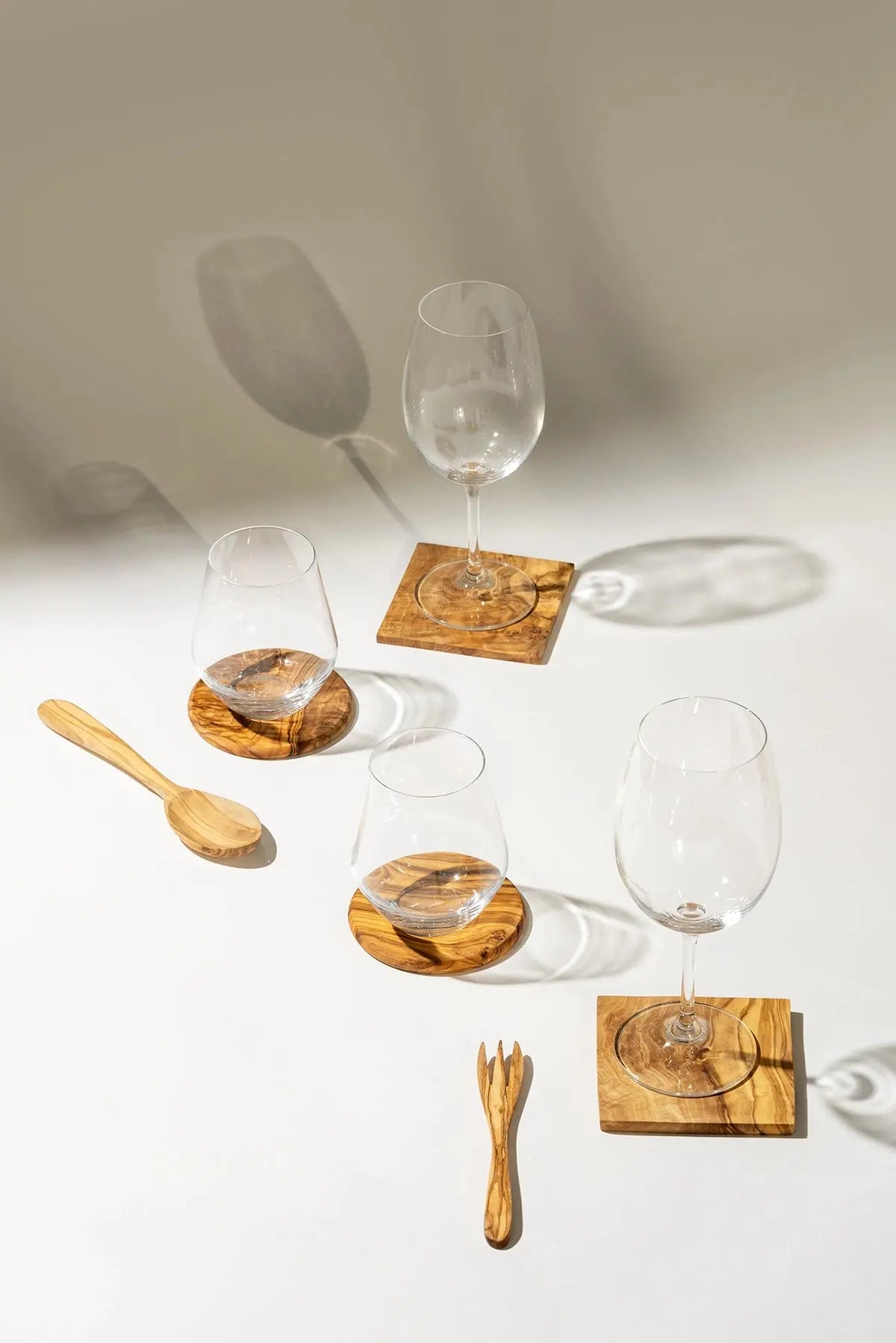 OLIVE WOOD SQUARE COASTERS - SET OF 2 - Muse Baskets and Co.