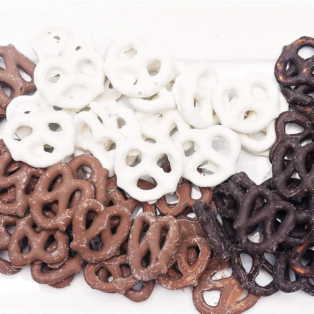 WHITE CHOCOLATE COVERED PRETZELS - Muse Baskets and Co.
