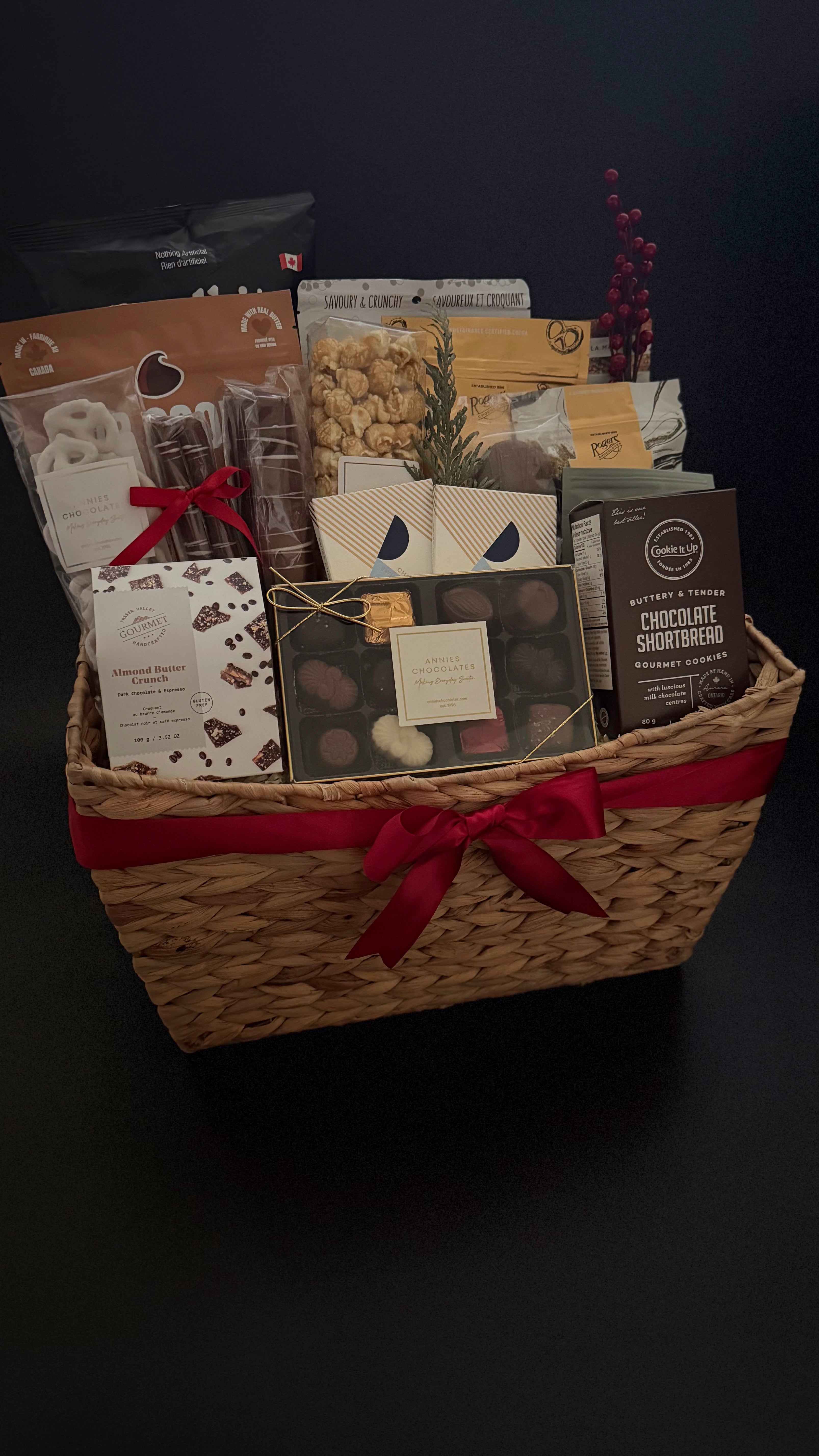 Corporate holiday gift basket for team celebrations and office sharing.