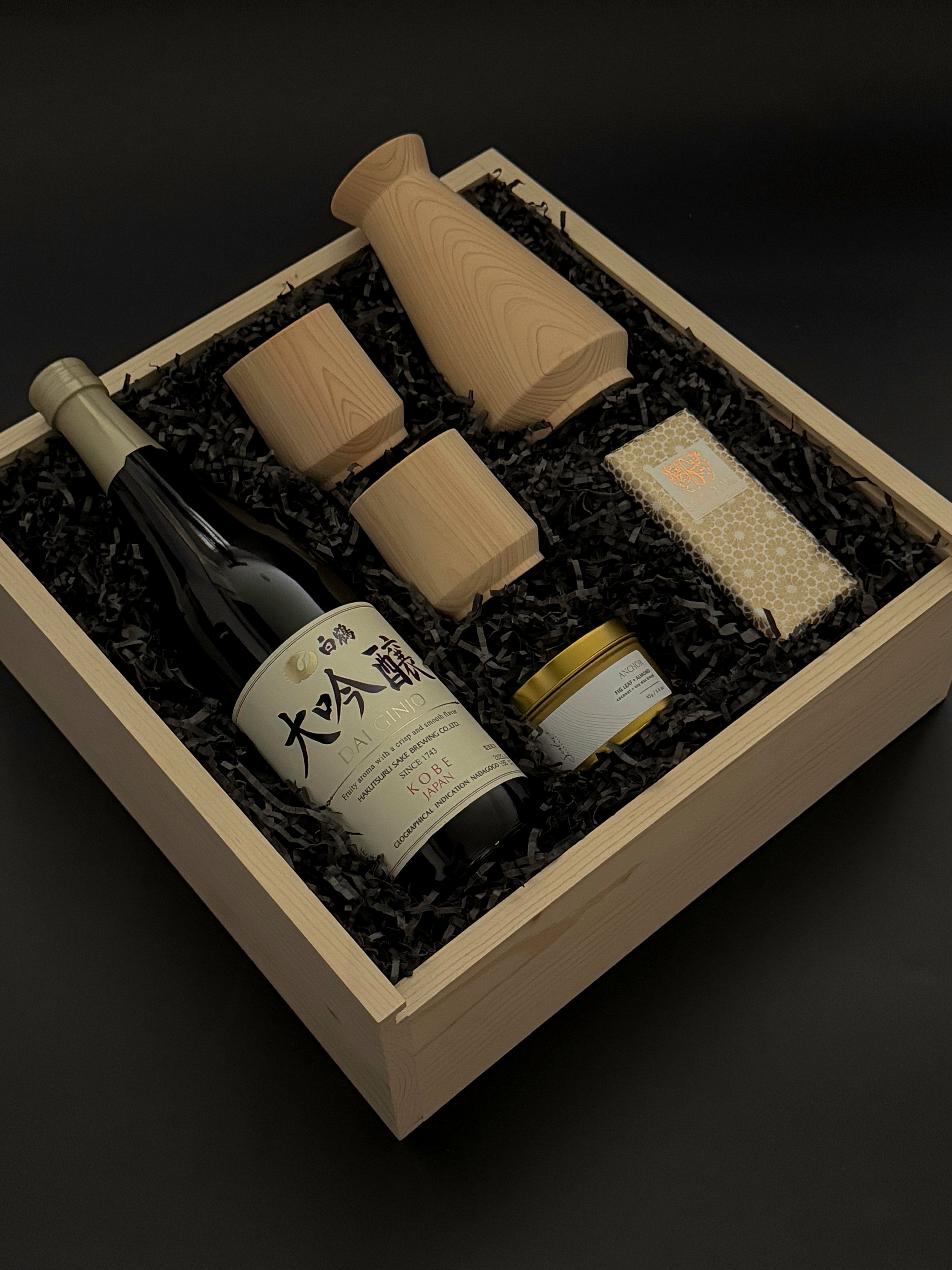 High-End Corporate Gifting Box with Japanese Sake and Hinoki Cypress Drinkware