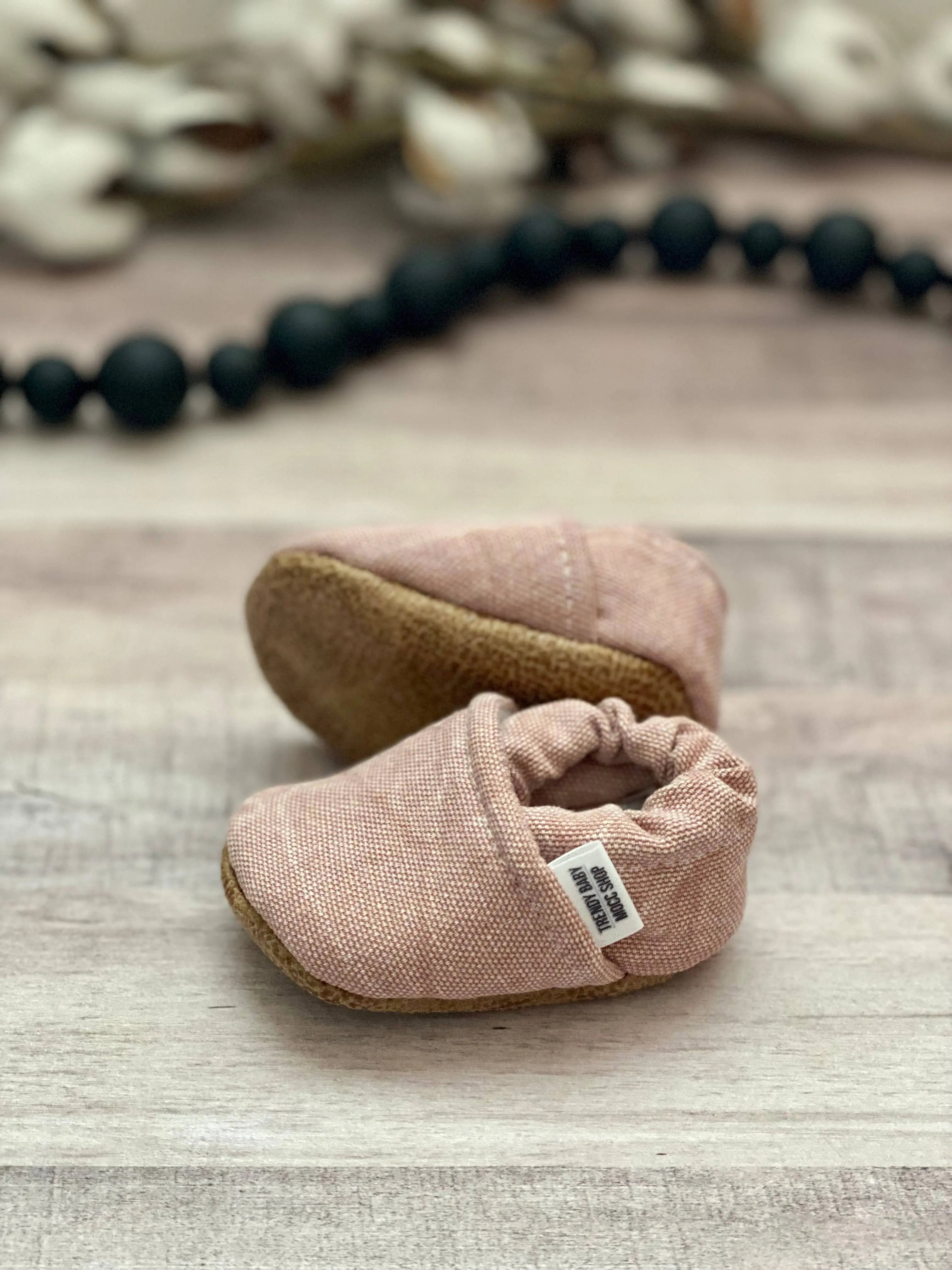 BABY MOCCASINS - PINK DISTRESSED DENIM - Muse Baskets and Co.