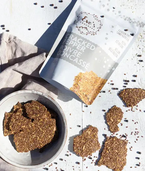 CRACKED PEPPER FLAXSEED CRACKERS - Muse Baskets and Co.