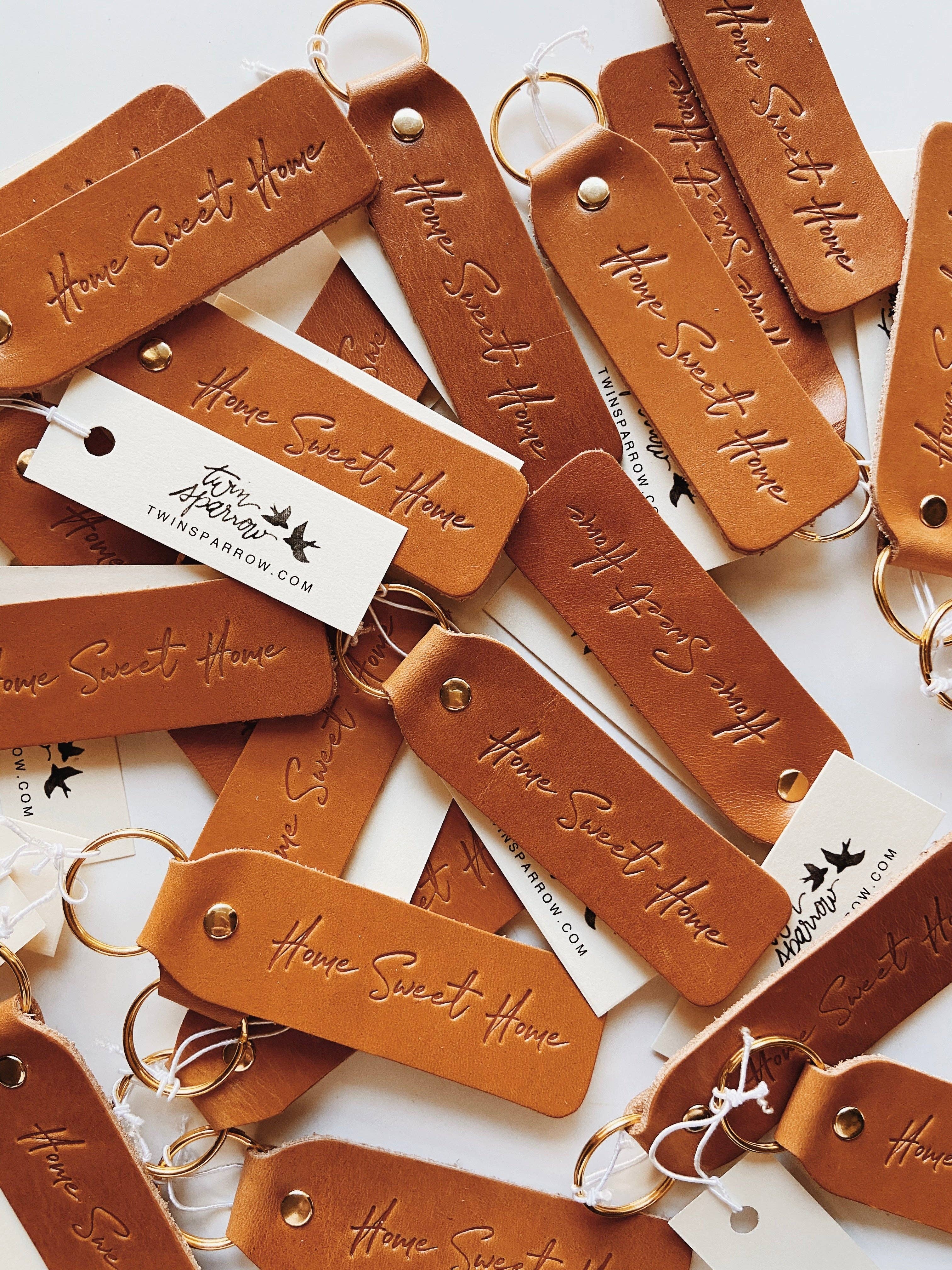 HOME SWEET HOME SCRIPT KEYCHAIN - CAMEL - Muse Baskets and Co.