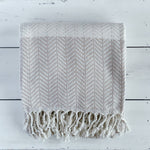 TURKISH BEACH TOWEL | BEIGE & IVORY CHEVRON - Muse Baskets and Co.