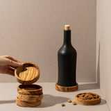 Versatile Olive Wood Bottle Stand and Snack Bowl