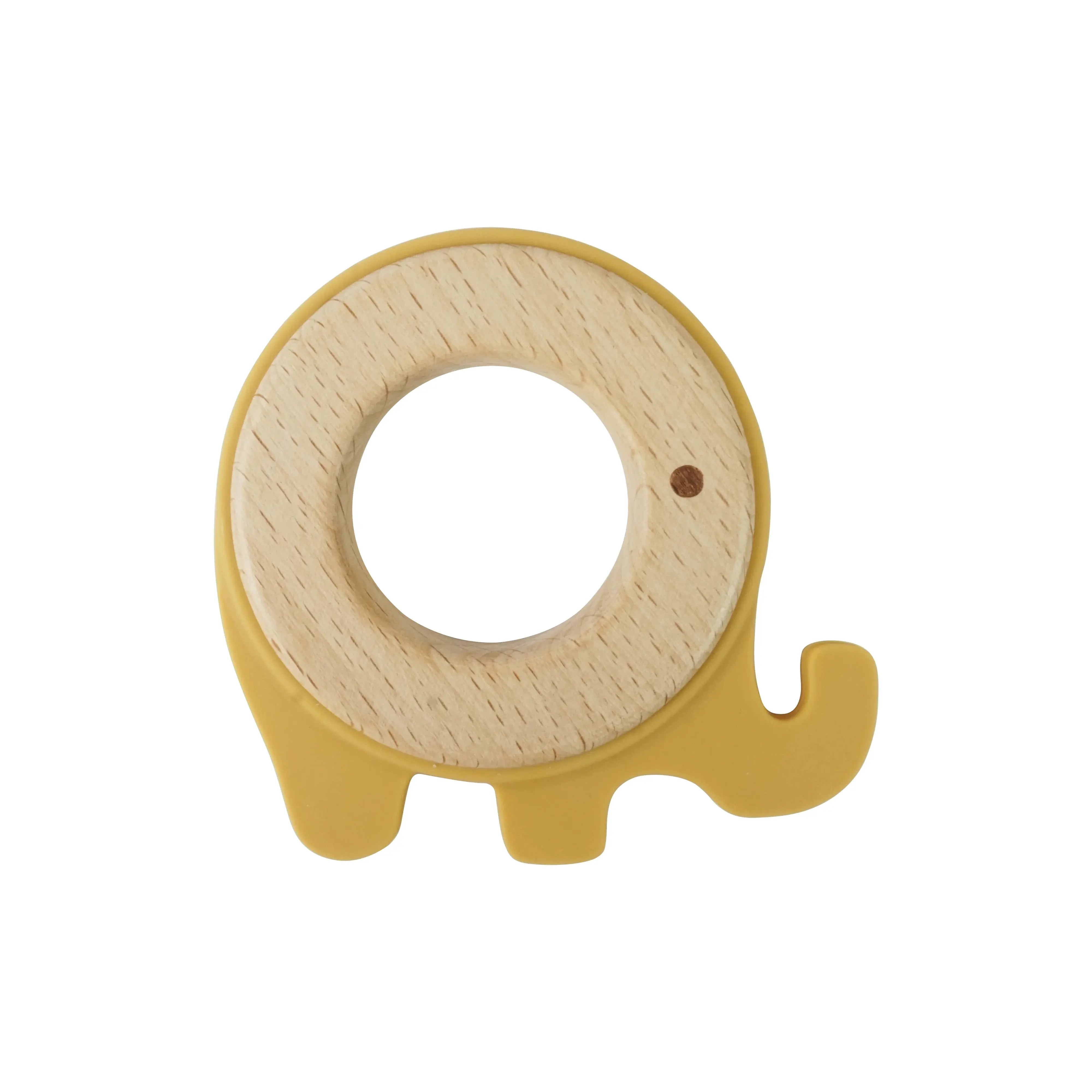 MUSTARD ELEPHANT TEETHER | WOOD + SILICONE - Muse Baskets and Co.
