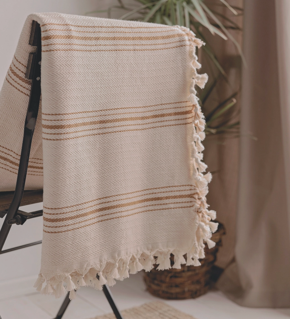 Farmhouse Throw Blanket | Black, Striped, Cream or Mustard Stripes