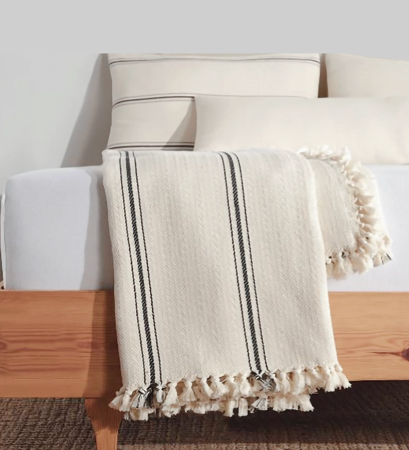 Farmhouse Throw Blanket | Black, Striped, Cream or Mustard Stripes