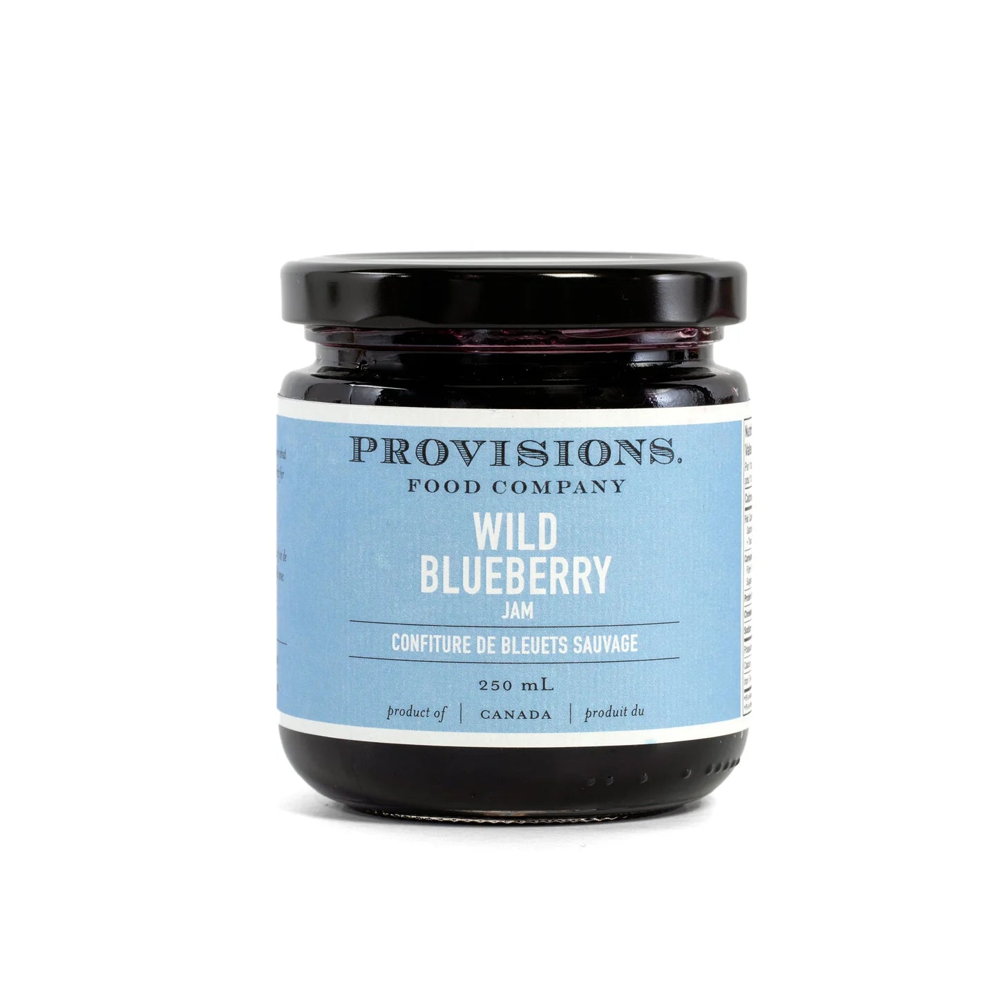 Jar of Provisions Wild Blueberry Jam on a white background