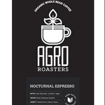 Three coffee package labels from Agro Roasters on a white background