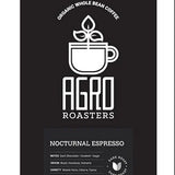 Three coffee package labels from Agro Roasters on a white background