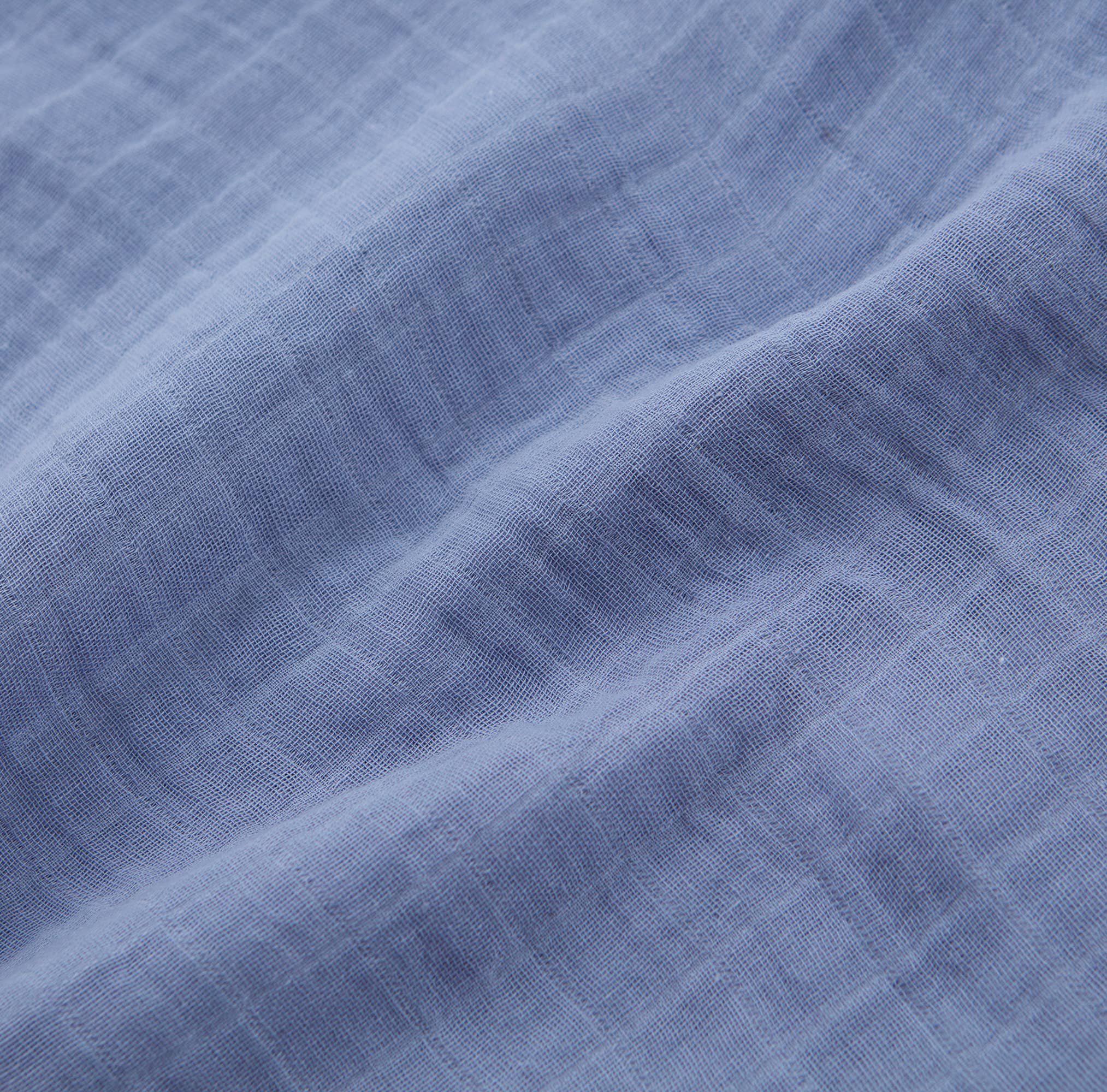 Close-up of blue swaddle with a subtle pattern