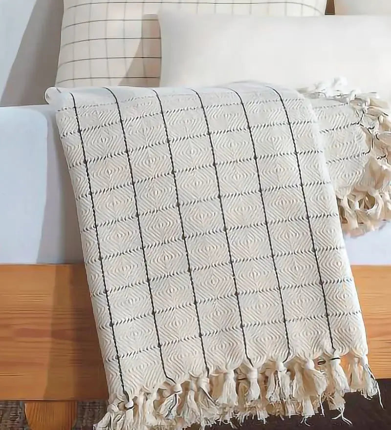 Farmhouse Throw Blanket | Black, Striped, Cream or Mustard Stripes