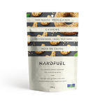 Handfuel cashew snack package with bagel seasoning on a white background