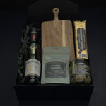 uxury whisky gift box for him with Glenfiddich 12 Year single malt acacia wood board and artisan provisions by Muse Baskets and Co Vancouver
