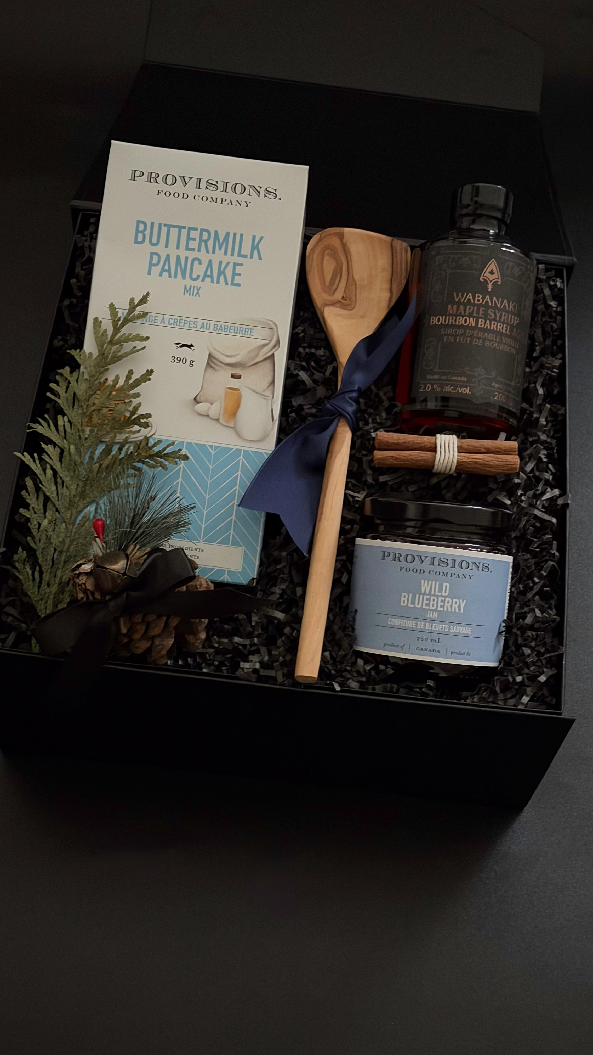 Close-up of artisan breakfast items from The Winter Morning Gift Box by Muse Baskets and Co.