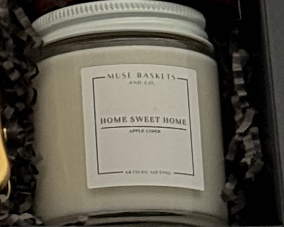 organic soy candle by wexford candle customized for Muse Baskets and Co.