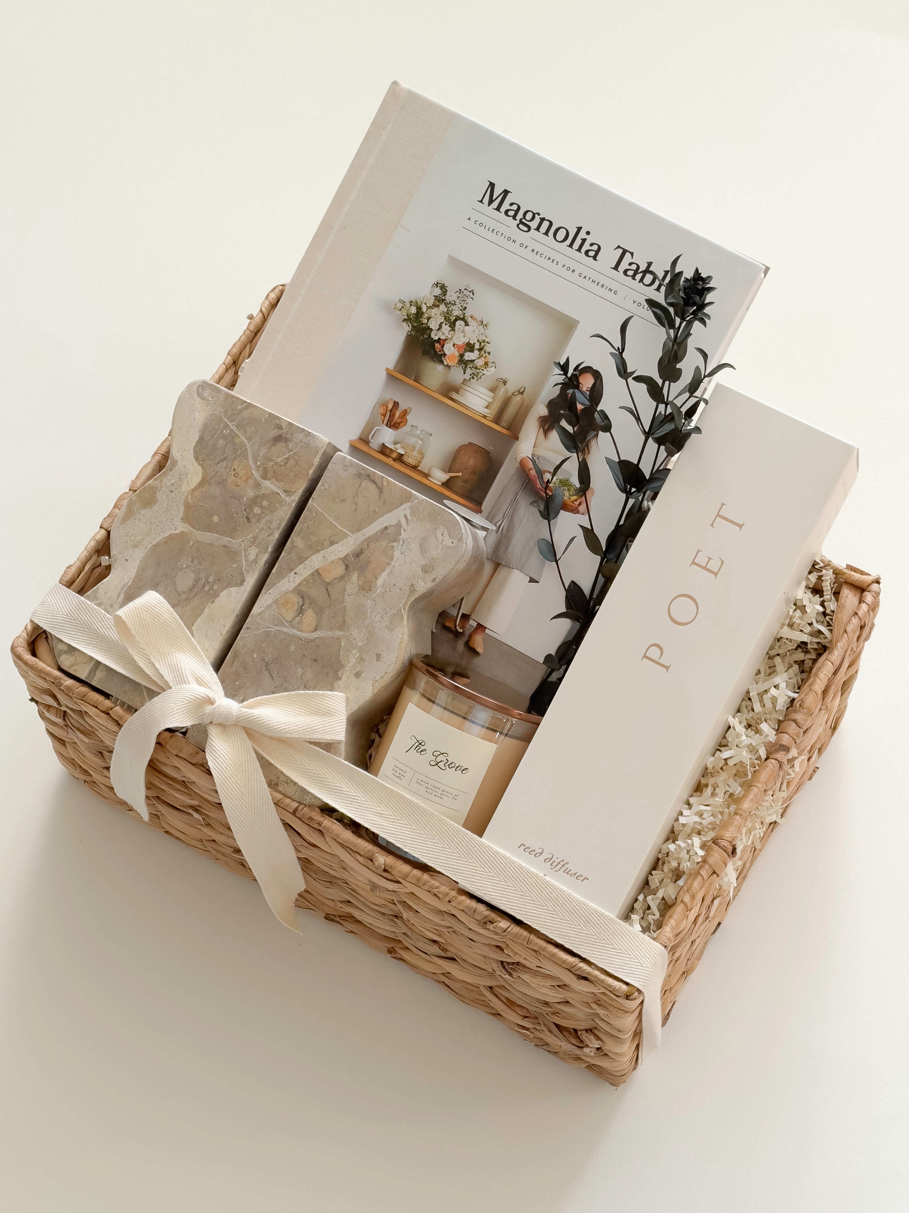Refined possession day gift for a new homeowner featuring curated kitchen, décor and home fragrance pieces by Muse Baskets and Co.