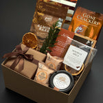 Cedar & Clove client appreciation gift box by Muse Baskets and Co. with Rogers’ milk chocolate almond bark, two Milk Empress Squares and Handfuel maple glazed pecans.