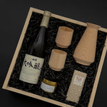 Premium Japanese Sake Gift Box featuring Hinoki Carafe, Sake Cups, and Gold Candle