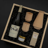 Premium Japanese Sake Gift Box featuring Hinoki Carafe, Sake Cups, and Gold Candle