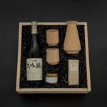 Close-up of Hinoki Cypress Sake Carafe and Cups in Luxury Gift Box