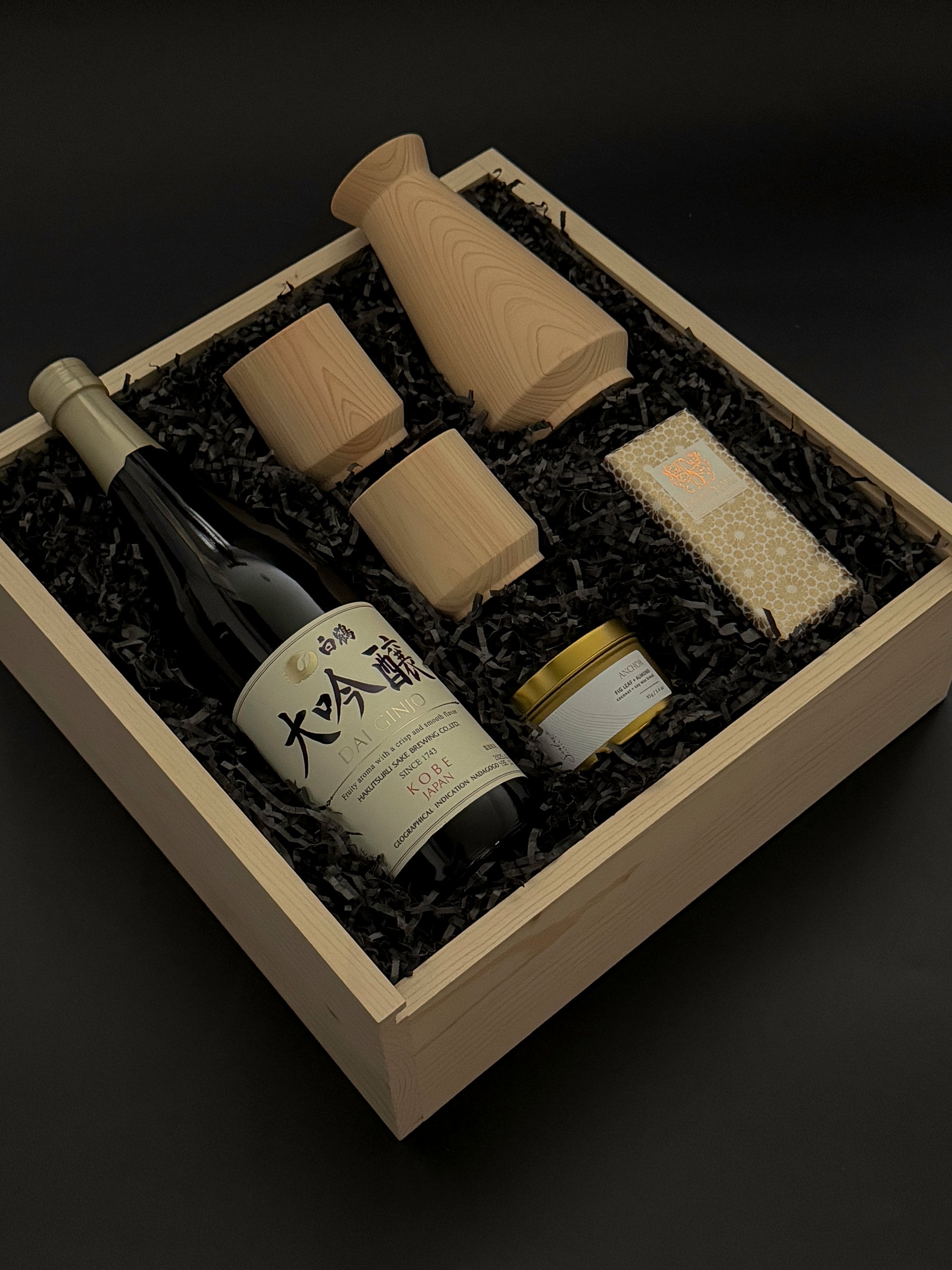 High-End Corporate Gifting Box with Japanese Sake and Hinoki Cypress Drinkware