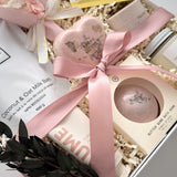 Grounded Serenity birthday gift box by Muse Baskets and Co. with sandalwood soy candle, herbal tea and bath essentials.