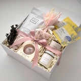 Grounded Serenity self-care gift box by Muse Baskets and Co. with Canadian bath products, Paume hand care and preserved florals.