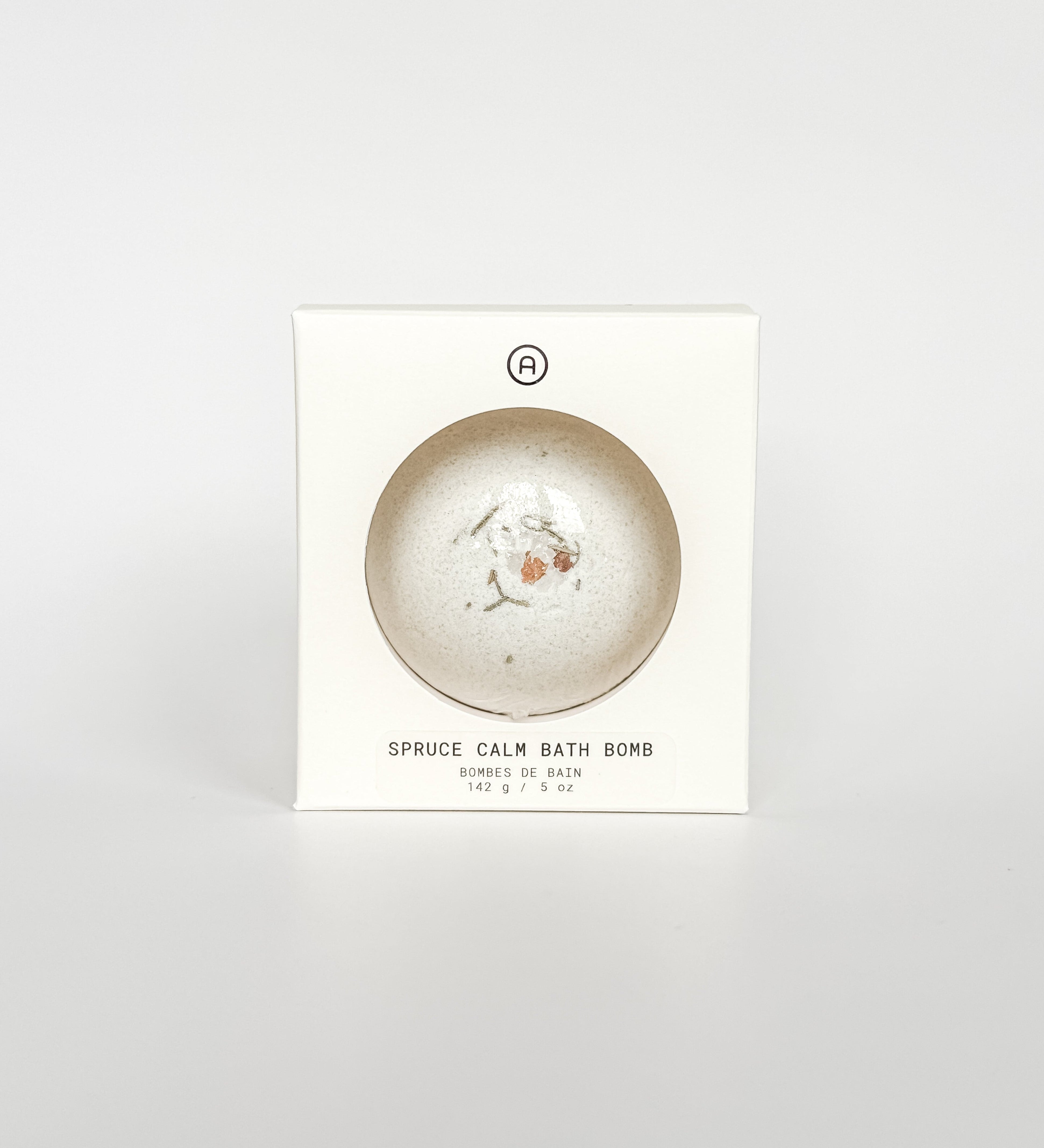 Spruce Calm Bath Bomb packaging box, a self-care product featured in Muse Baskets and Co. gift baskets