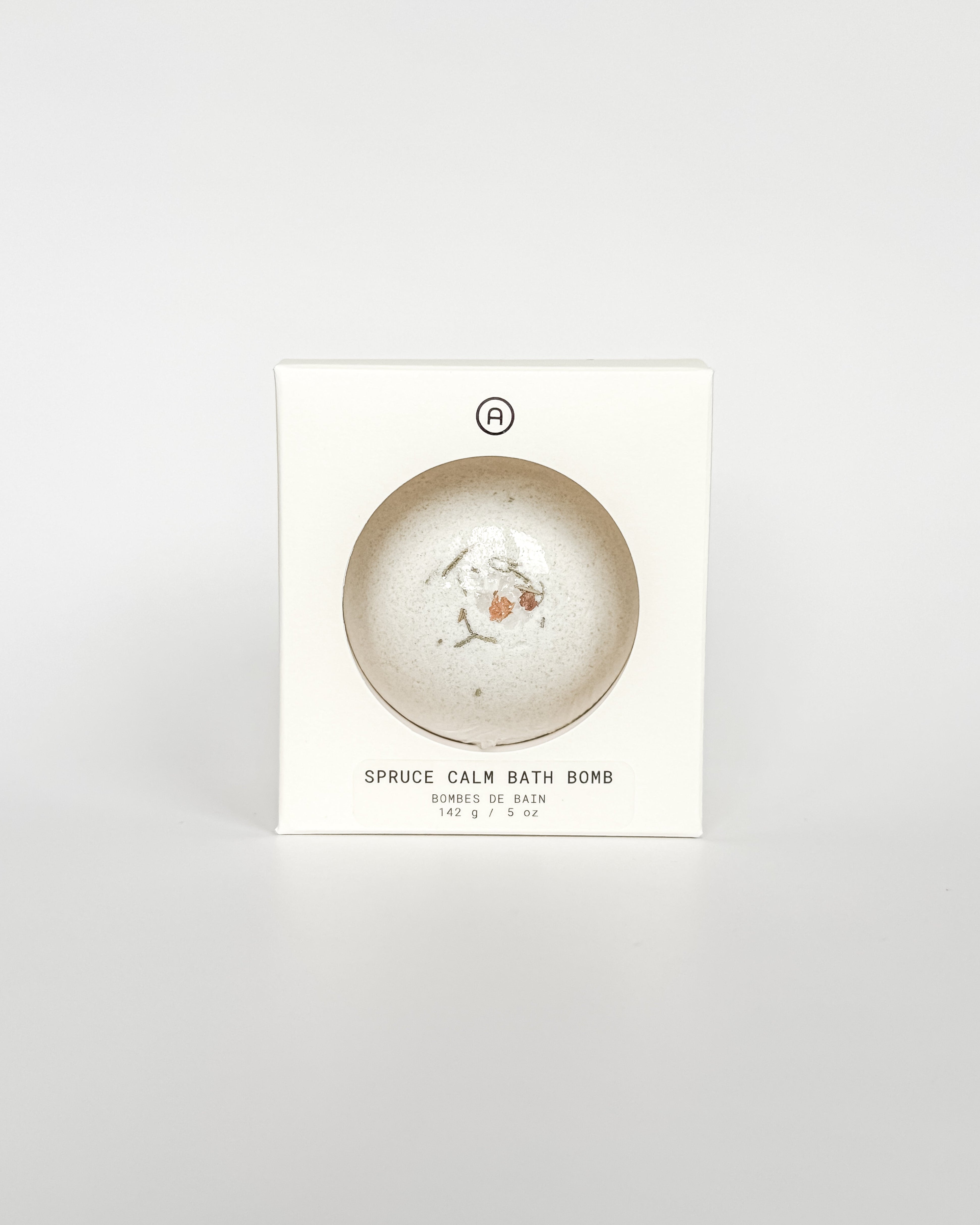 Spruce Calm Bath Bomb packaging box, a self-care product featured in Muse Baskets and Co. gift baskets