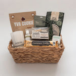 Quiet Comfort gift basket with Canadian artisan candle tea cookies bath bomb and champagne truffles by Muse Baskets and Co Vancouver