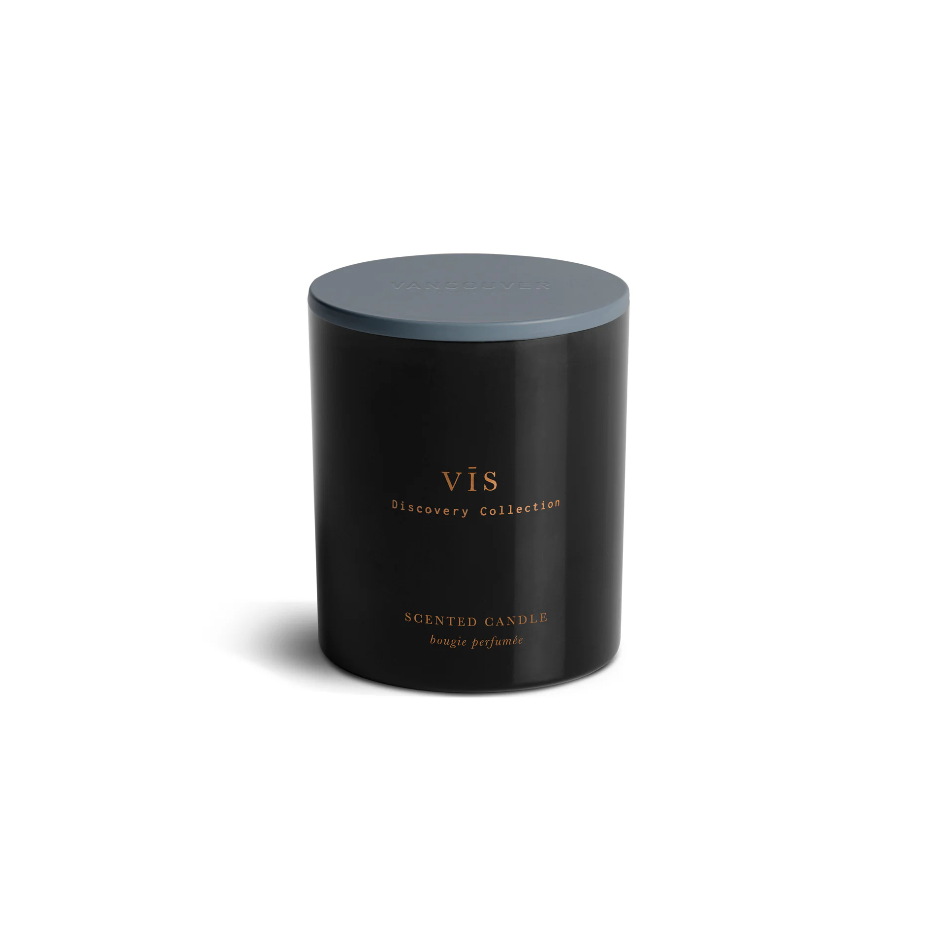 Vancouver Candle Co. Vis scented candle with lid on, a premium candle featured in Muse Baskets and Co. corporate gift baskets