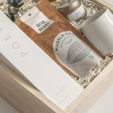 Luxury possession day gift featuring a Poet reed diffuser, pearl white Fable mug, Canadian masala chai and Muse soy candle, curated by Muse Baskets and Co.