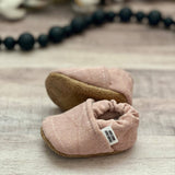 BABY MOCCASINS - PINK DISTRESSED DENIM