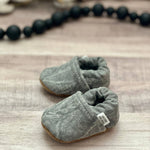 BABY MOCCASINS - GRAY DISTRESSED DENIM - Muse Baskets and Co.