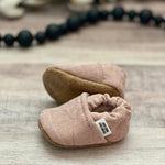 BABY MOCCASINS - PINK DISTRESSED DENIM - Muse Baskets and Co.