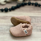 BABY MOCCASINS - PINK DISTRESSED DENIM - Muse Baskets and Co.