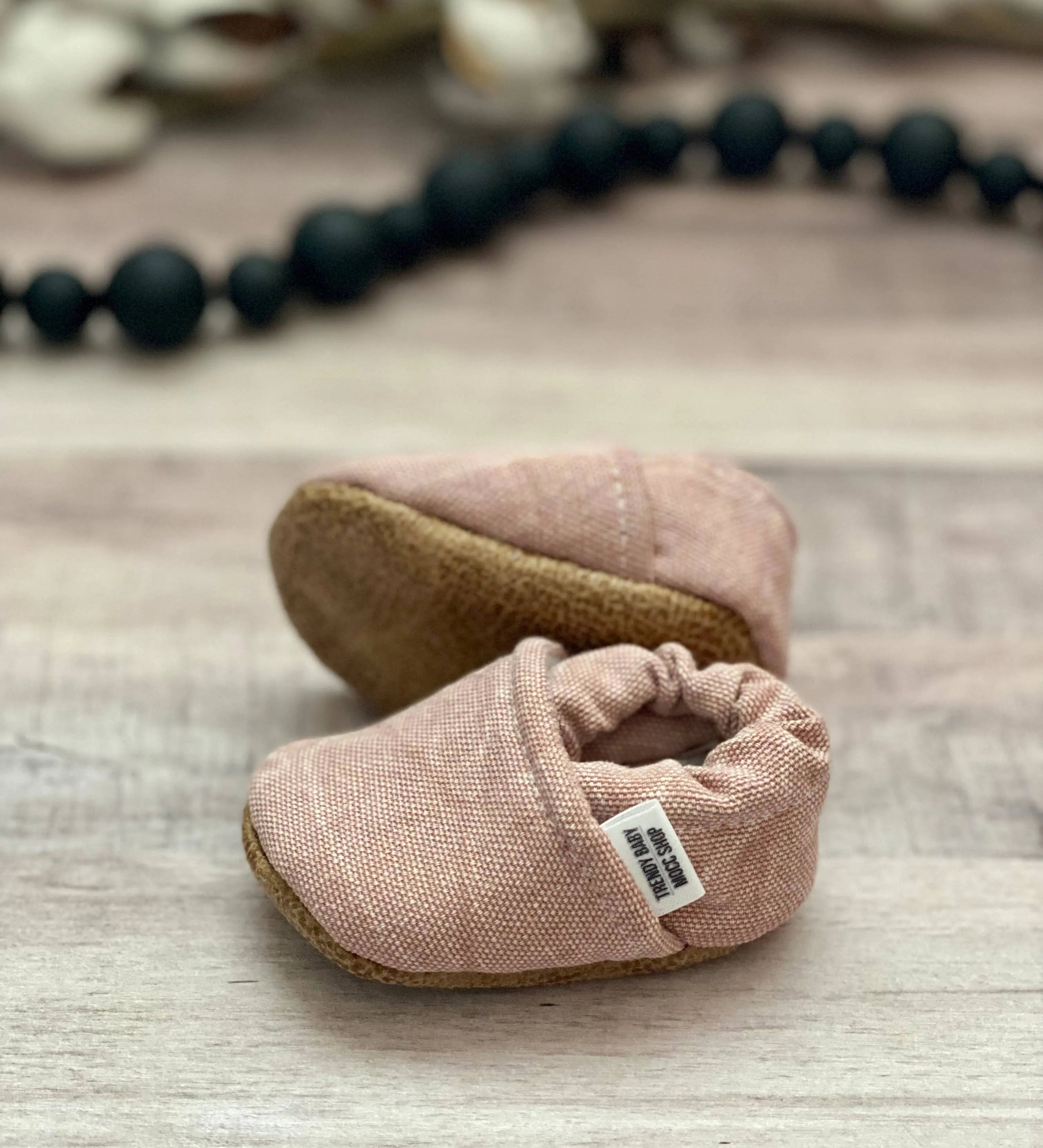 BABY MOCCASINS - PINK DISTRESSED DENIM - Muse Baskets and Co.