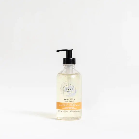 BLOOD ORANGE, BERGAMOT + SANDALWOOD HAND SOAP IN GLASS BOTTLE - Muse Baskets and Co.