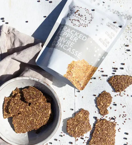 CRACKED PEPPER FLAXSEED CRACKERS - Muse Baskets and Co.