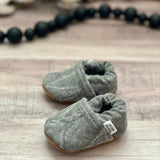 BABY MOCCASINS - GRAY DISTRESSED DENIM